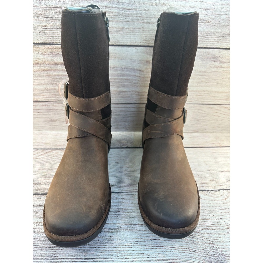 UGG Lorna Boots Womens Size 8.5 Brown Nubuck Leather Mid Calf Zip 10955155 - Picture 2 of 10